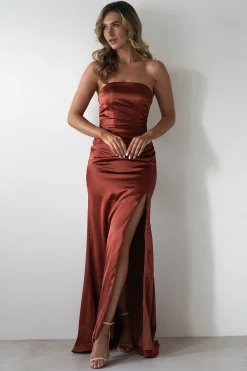 Best Melanie Soft Satin Maxi Gown | Rust Lange Kleider|Maxikleider