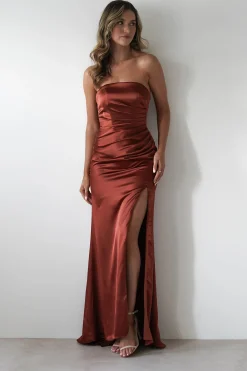 Best Melanie Soft Satin Maxi Gown | Rust Lange Kleider|Maxikleider