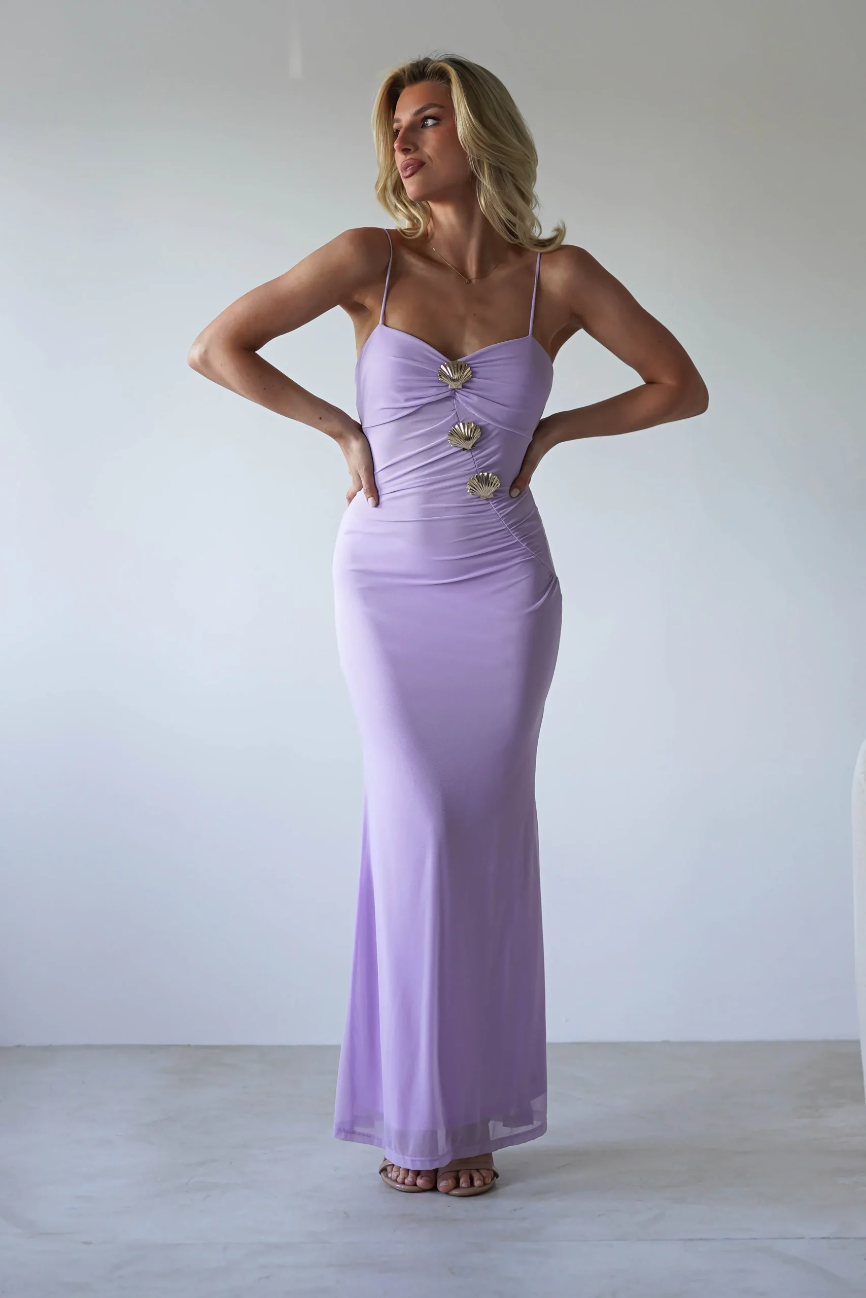 New Melrose Mesh Shell Detail Maxi Dress | Lilac Lange Kleider|Maxikleider