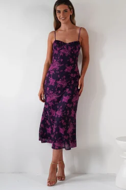 New Merlo Low Back Midaxi Dress | Grape Print Lange Kleider|Maxikleider