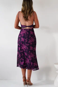 New Merlo Low Back Midaxi Dress | Grape Print Lange Kleider|Maxikleider