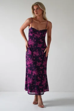 New Merlo Low Back Midaxi Dress | Grape Print Lange Kleider|Maxikleider