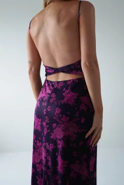 New Merlo Low Back Midaxi Dress | Grape Print Lange Kleider|Maxikleider