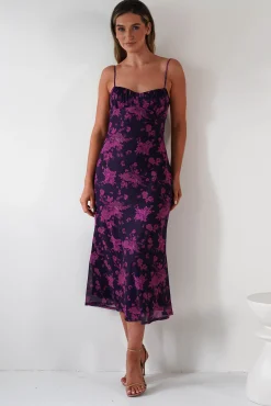 New Merlo Low Back Midaxi Dress | Grape Print Lange Kleider|Maxikleider
