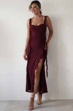 Fashion Mhissa Ruffle Maxi Dress | Burgundy Lange Kleider|Maxikleider
