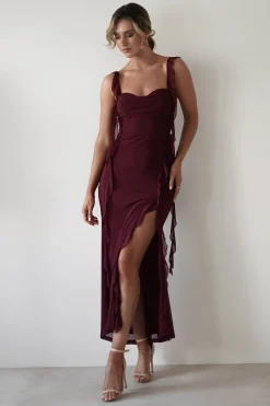 Fashion Mhissa Ruffle Maxi Dress | Burgundy Lange Kleider|Maxikleider
