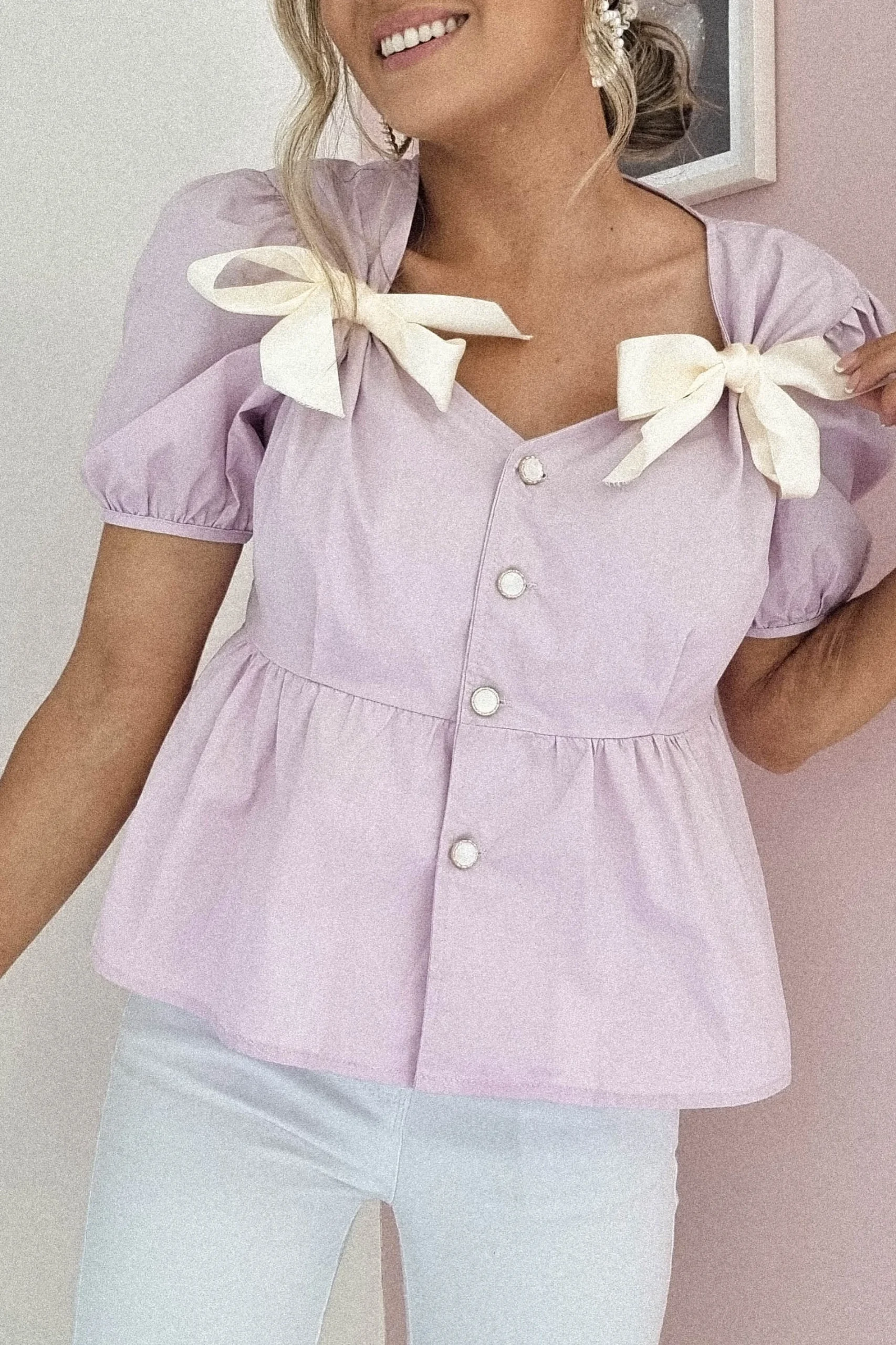 Discount Minnie Bow Detail Blouse | Lilac Oberteile|Sommerkleider