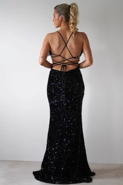 Fashion Mira Sequin Feather Maxi Gown | Black Lange Kleider|Maxikleider