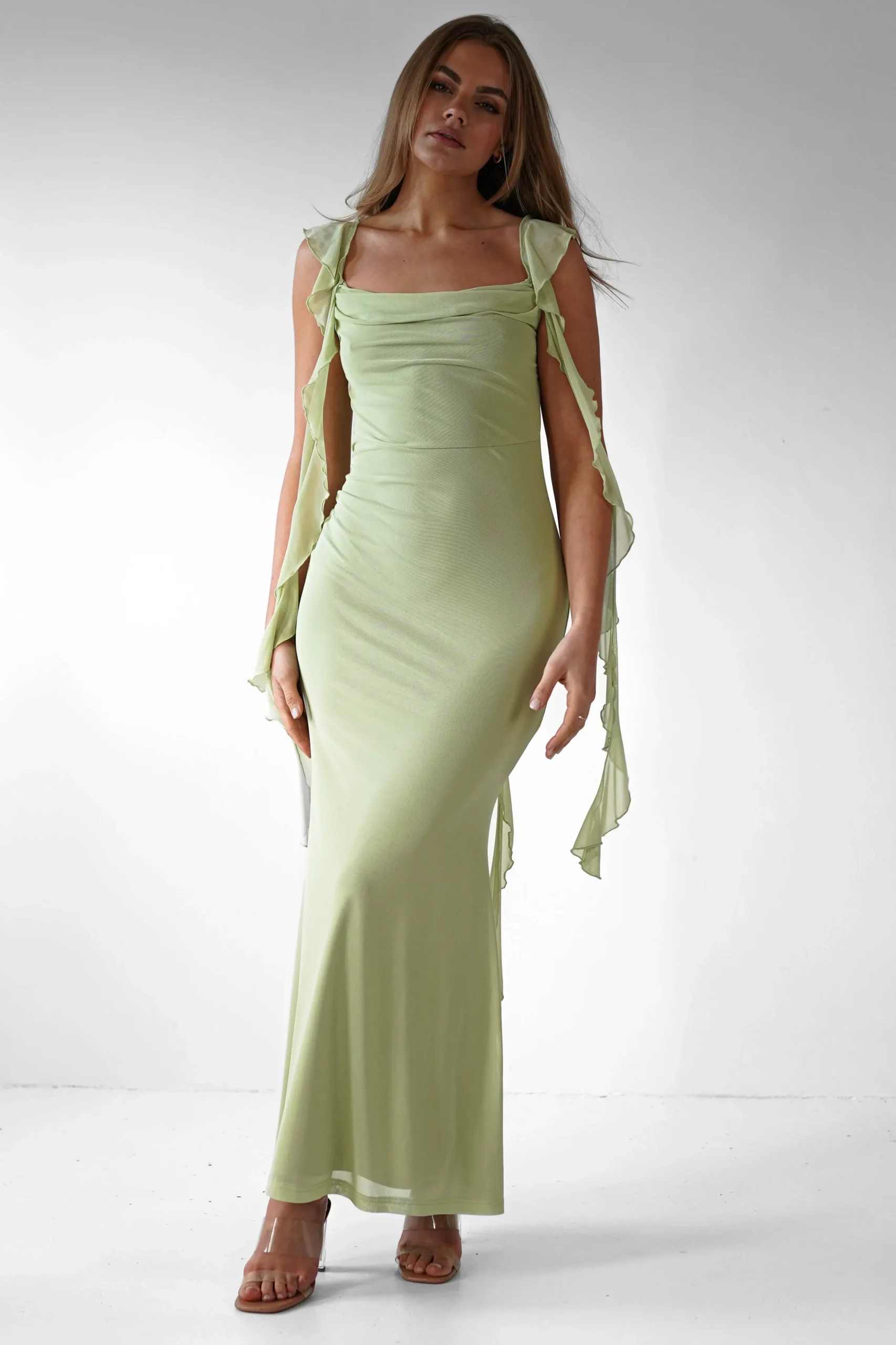 Best Miranda Ruffle Midaxi Dress | Pistachio Lange Kleider|Maxikleider