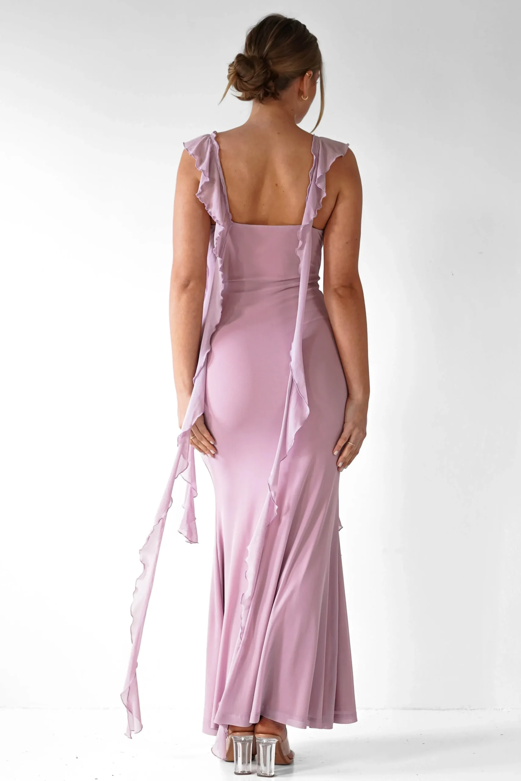 Hot Miranda Ruffle Midaxi Dress | Mauve Lange Kleider|Maxikleider