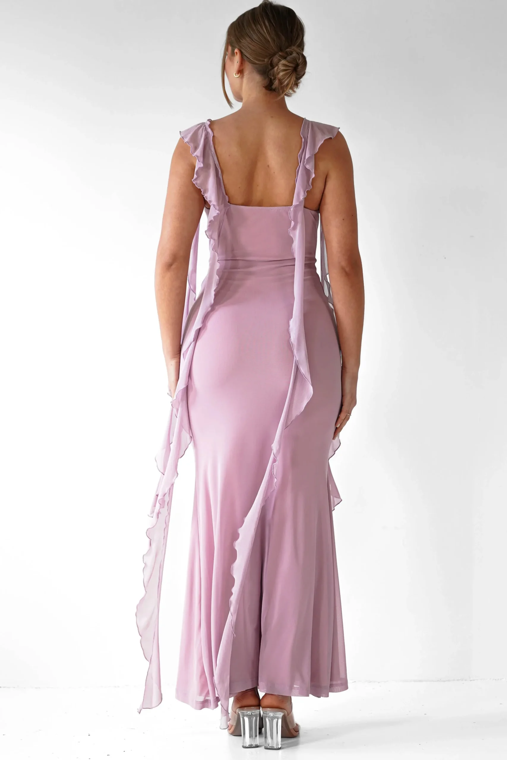 Hot Miranda Ruffle Midaxi Dress | Mauve Lange Kleider|Maxikleider