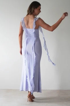 Hot Miranda Ruffle Midaxi Dress | Dusty Blue Lange Kleider|Maxikleider