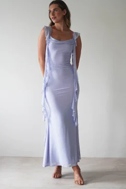 Hot Miranda Ruffle Midaxi Dress | Dusty Blue Lange Kleider|Maxikleider