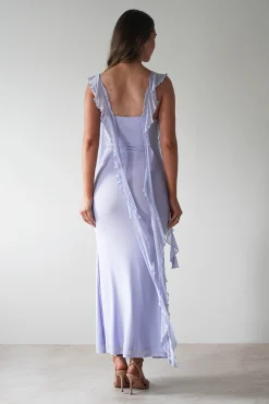 Hot Miranda Ruffle Midaxi Dress | Dusty Blue Lange Kleider|Maxikleider