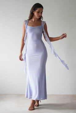 Hot Miranda Ruffle Midaxi Dress | Dusty Blue Lange Kleider|Maxikleider