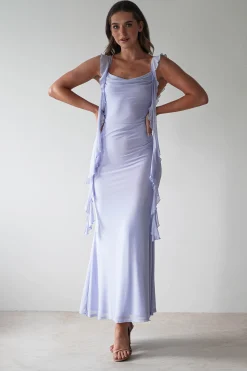 Hot Miranda Ruffle Midaxi Dress | Dusty Blue Lange Kleider|Maxikleider