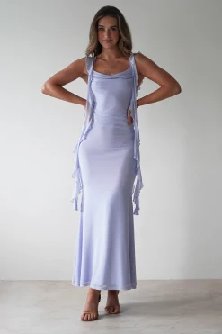 Hot Miranda Ruffle Midaxi Dress | Dusty Blue Lange Kleider|Maxikleider