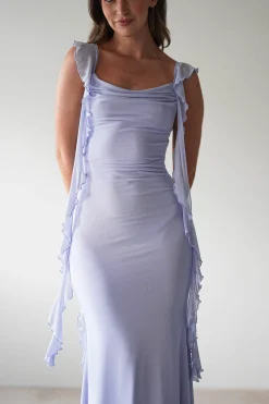 Hot Miranda Ruffle Midaxi Dress | Dusty Blue Lange Kleider|Maxikleider