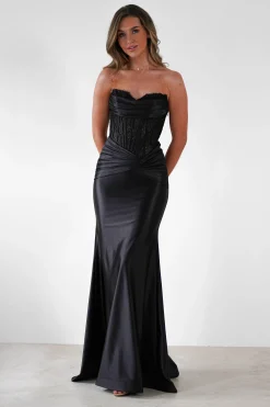 Hot Misha Strapless Lace Detail Gown | Black Sommerkleider|Sommerkleider