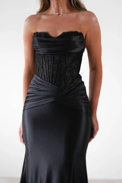 Hot Misha Strapless Lace Detail Gown | Black Sommerkleider|Sommerkleider