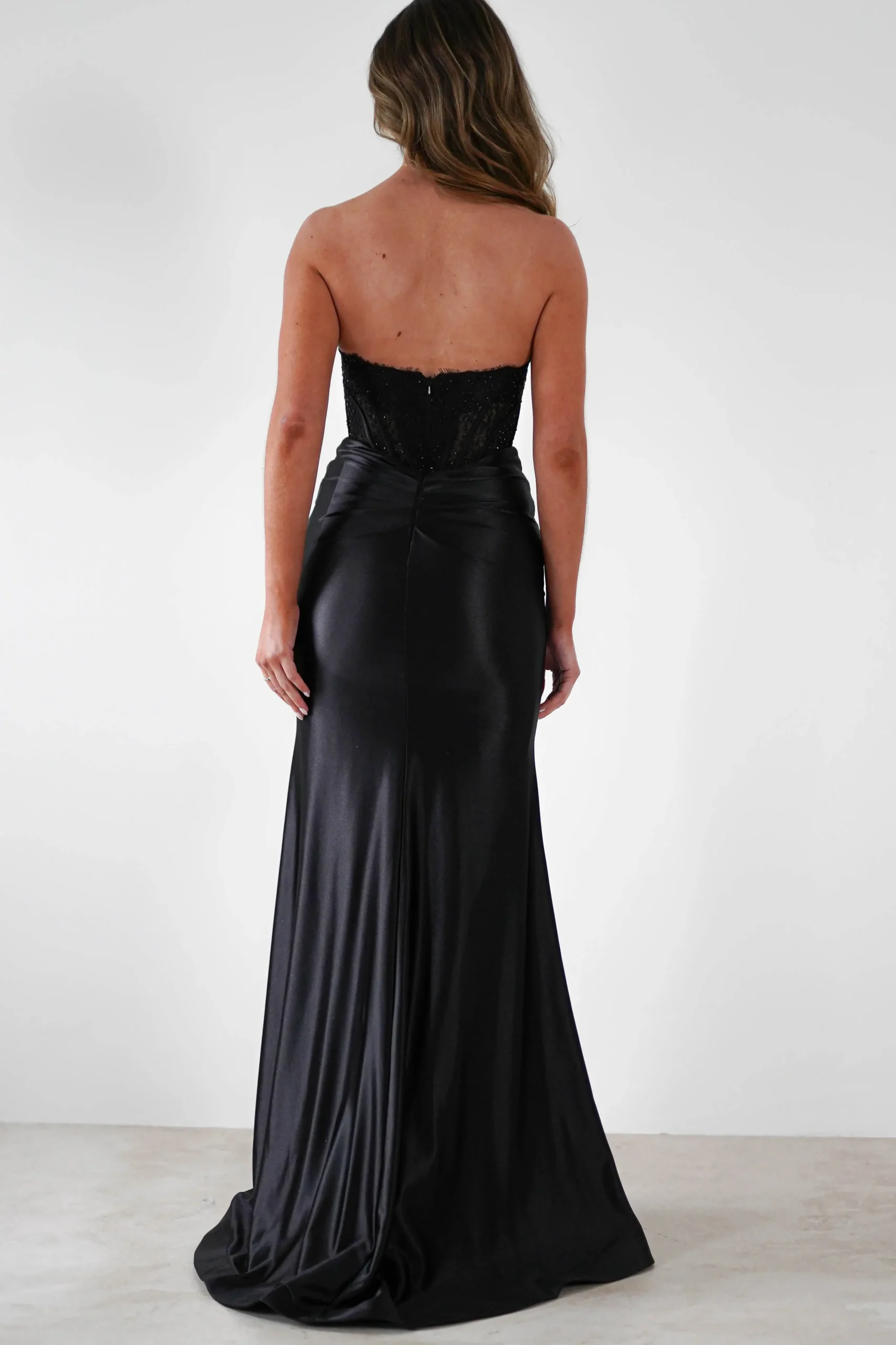 Hot Misha Strapless Lace Detail Gown | Black Sommerkleider|Sommerkleider