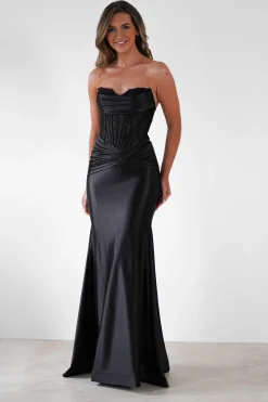Hot Misha Strapless Lace Detail Gown | Black Sommerkleider|Sommerkleider