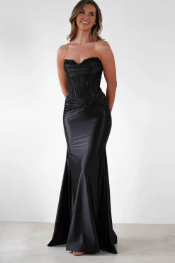 Hot Misha Strapless Lace Detail Gown | Black Sommerkleider|Sommerkleider