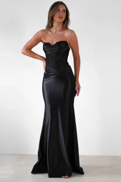 Hot Misha Strapless Lace Detail Gown | Black Sommerkleider|Sommerkleider