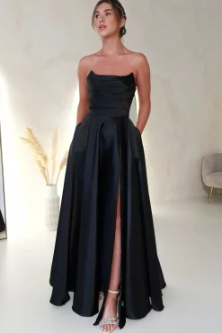 Discount Miya Corset A-Line Satin Gown | Black Lange Kleider|Maxikleider