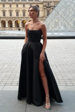 Discount Miya Corset A-Line Satin Gown | Black Lange Kleider|Maxikleider
