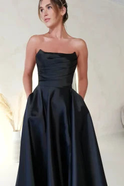 Discount Miya Corset A-Line Satin Gown | Black Lange Kleider|Maxikleider