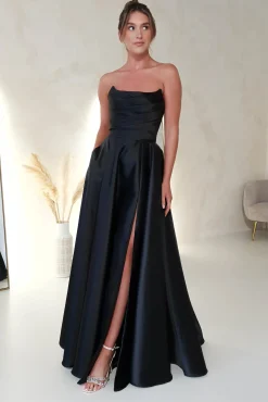 Discount Miya Corset A-Line Satin Gown | Black Lange Kleider|Maxikleider