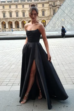 Discount Miya Corset A-Line Satin Gown | Black Lange Kleider|Maxikleider