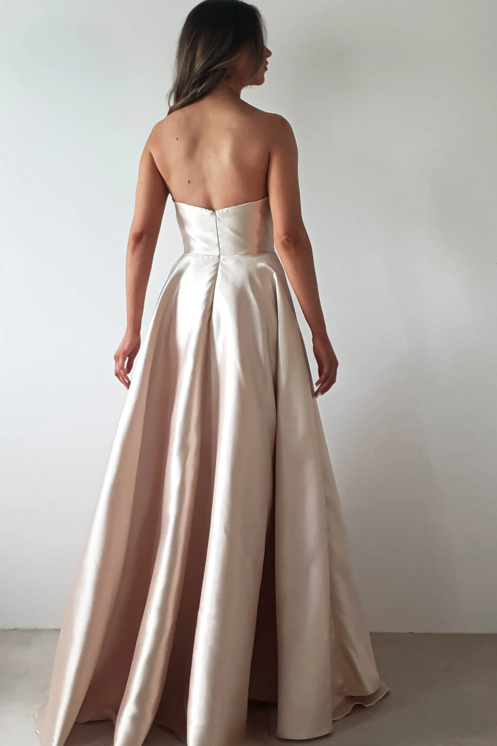 Best Miya Corset A-Line Satin Gown | Champagne Lange Kleider|Maxikleider