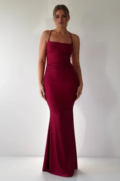 Fashion Monette Bodycon Maxi Gown | Burgundy Lange Kleider|Maxikleider