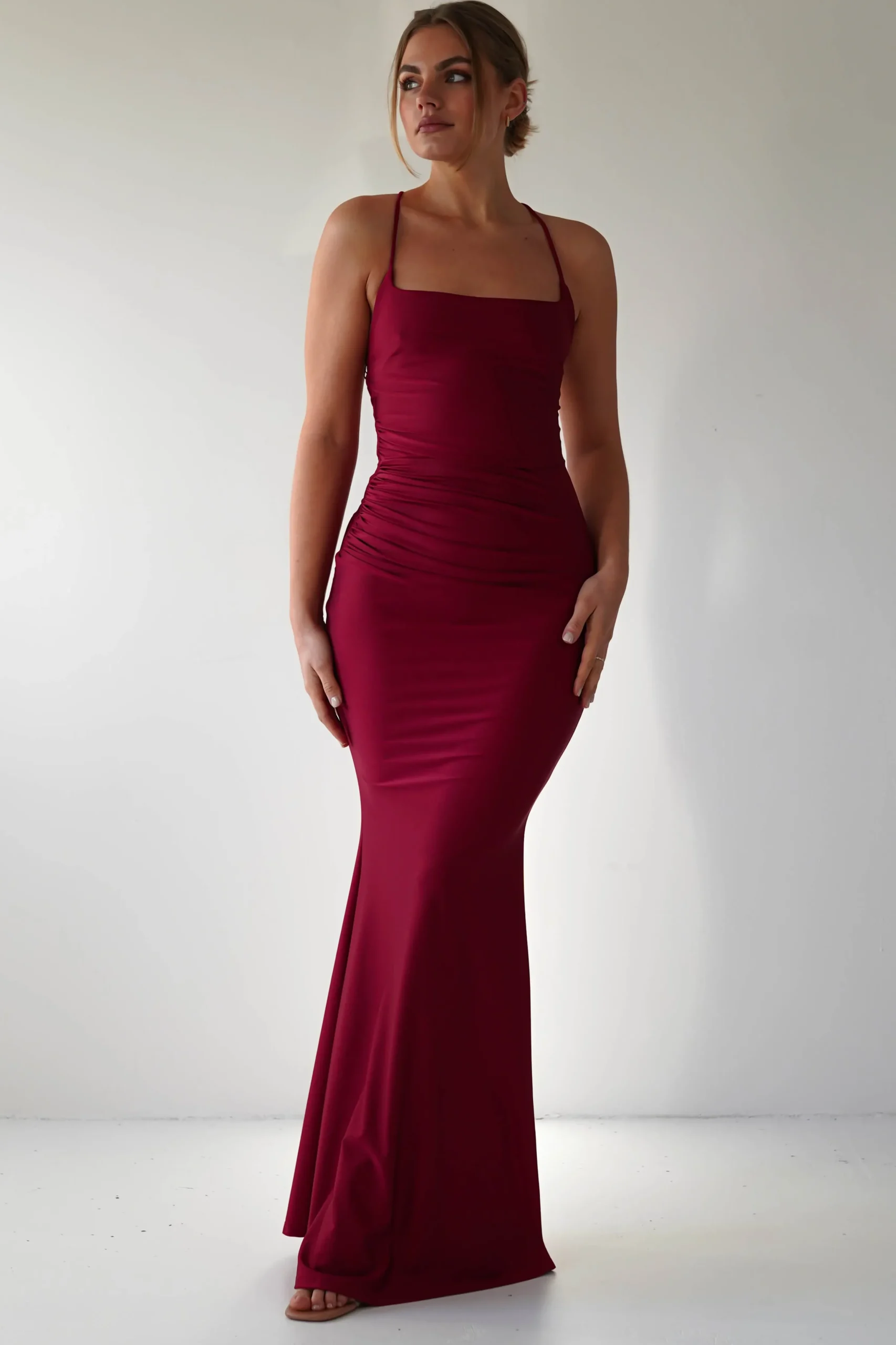 Fashion Monette Bodycon Maxi Gown | Burgundy Lange Kleider|Maxikleider