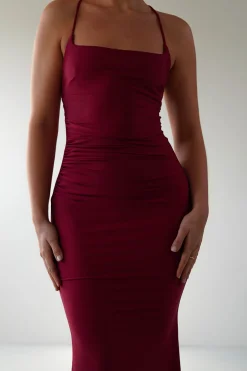 Fashion Monette Bodycon Maxi Gown | Burgundy Lange Kleider|Maxikleider