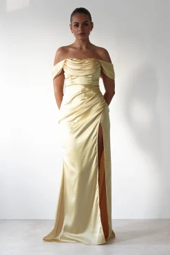 Best Monica Off The Shoulder Gown | Yellow Lange Kleider|Maxikleider