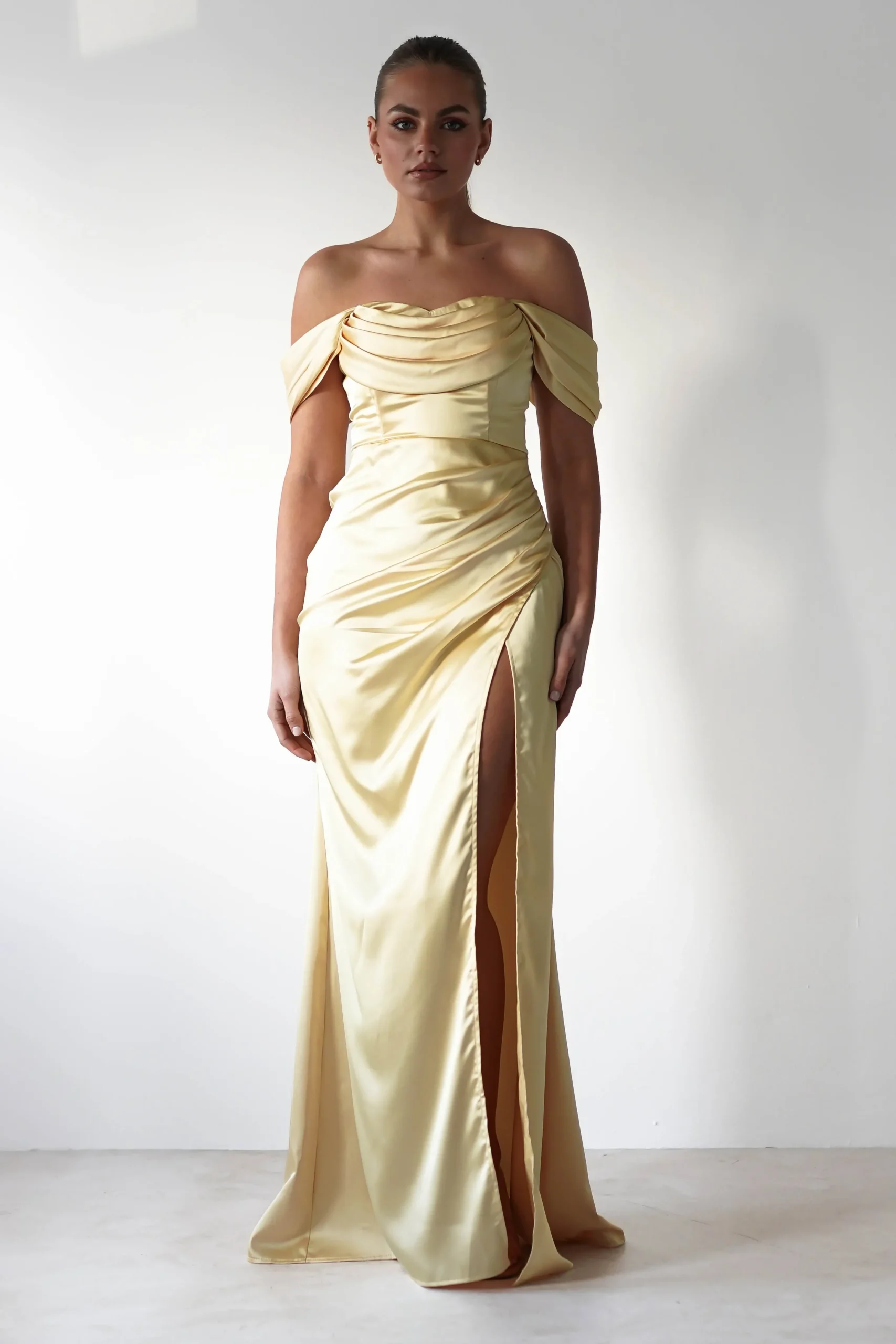 Best Monica Off The Shoulder Gown | Yellow Lange Kleider|Maxikleider
