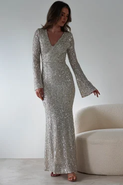 Discount Nadalia Sequin Maxi Dress | Silver/Nude Lange Kleider|Maxikleider