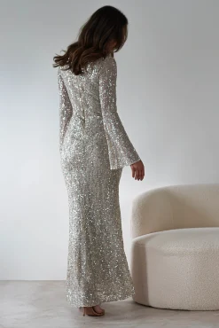 Discount Nadalia Sequin Maxi Dress | Silver/Nude Lange Kleider|Maxikleider