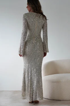 Discount Nadalia Sequin Maxi Dress | Silver/Nude Lange Kleider|Maxikleider