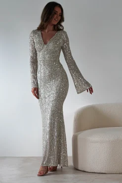 Discount Nadalia Sequin Maxi Dress | Silver/Nude Lange Kleider|Maxikleider