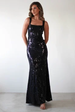 Online Nadia Square Neck Sequin Gown | Black Kleider Für Besondere Anlässe|Sommerkleider