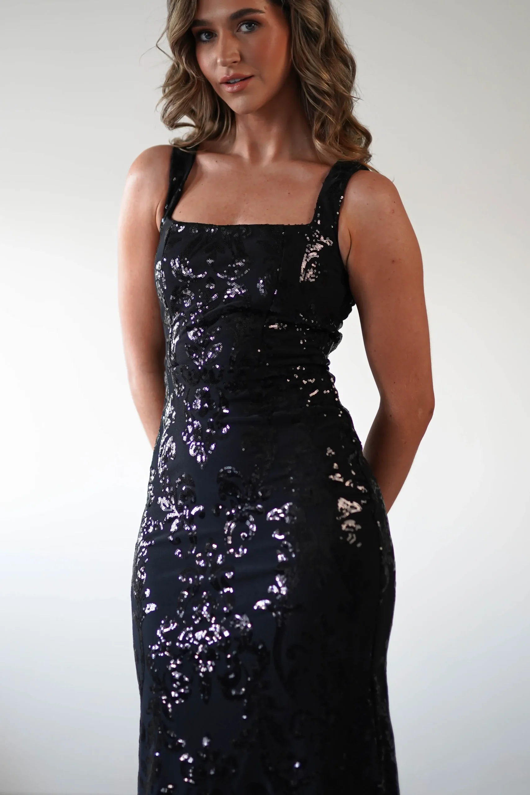 Online Nadia Square Neck Sequin Gown | Black Kleider Für Besondere Anlässe|Sommerkleider