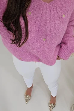 Outlet Nadine Soft Heart Detail Jumper | Pink Strickwaren|Pullover Und Strickjacken
