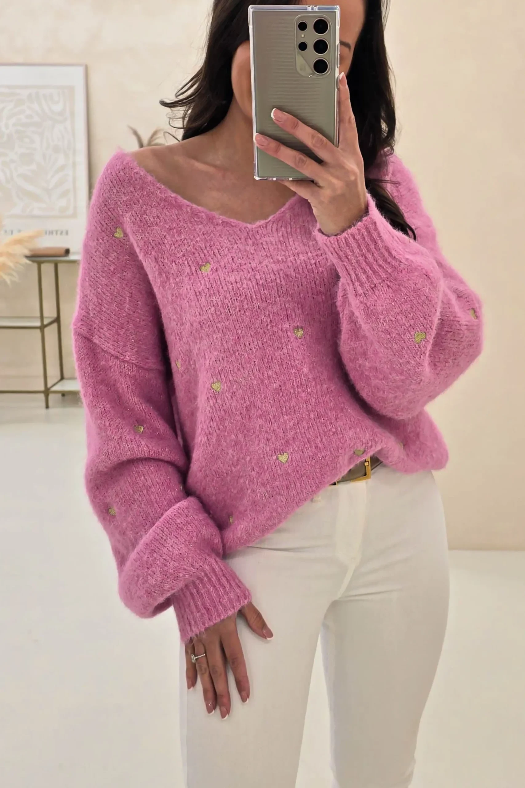 Outlet Nadine Soft Heart Detail Jumper | Pink Strickwaren|Pullover Und Strickjacken