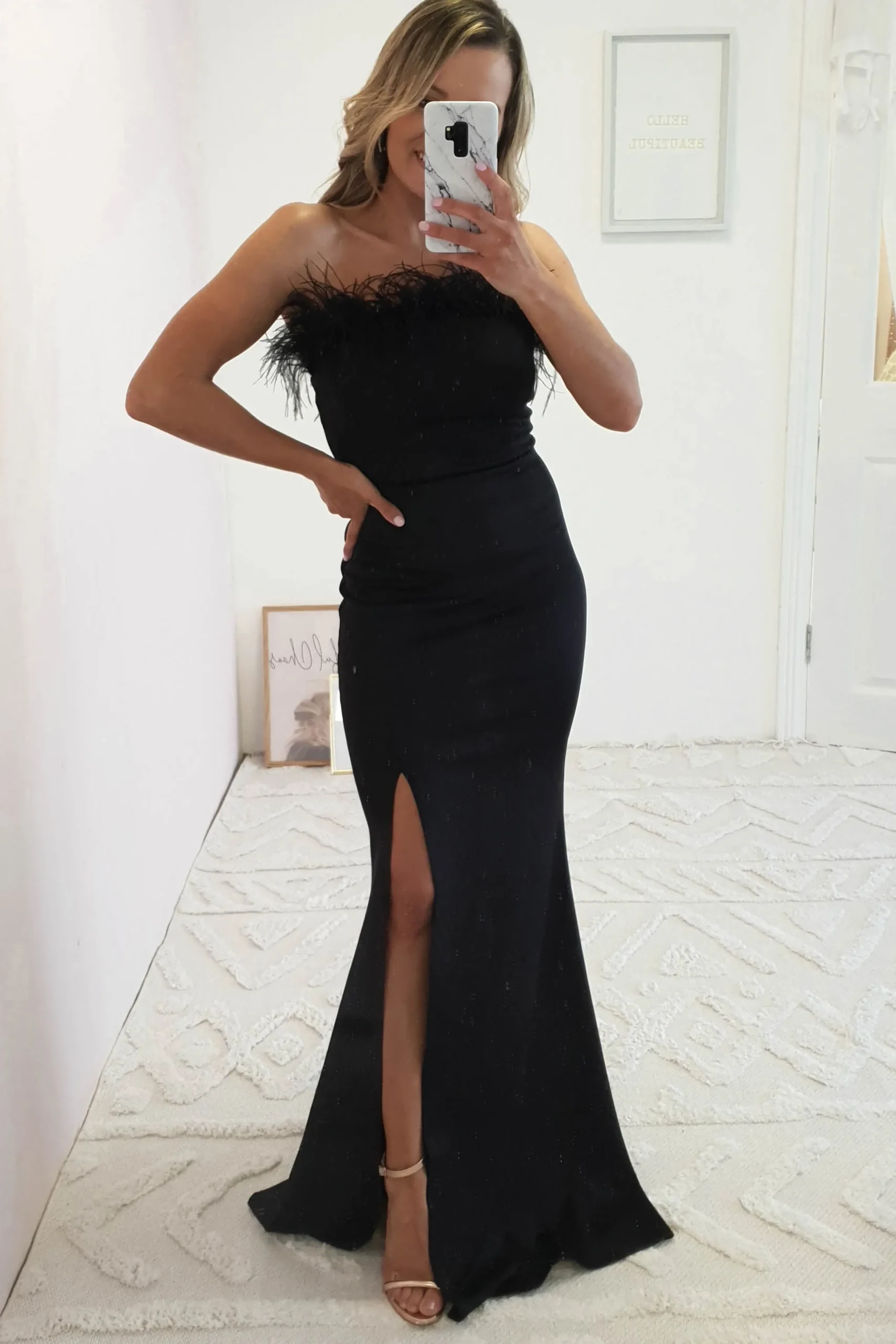 New Nalani Feather Detail Gown | Black Kleider Für Besondere Anlässe|Sommerkleider