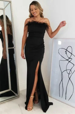 New Nalani Feather Detail Gown | Black Kleider Für Besondere Anlässe|Sommerkleider