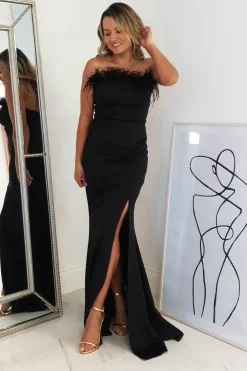 New Nalani Feather Detail Gown | Black Kleider Für Besondere Anlässe|Sommerkleider